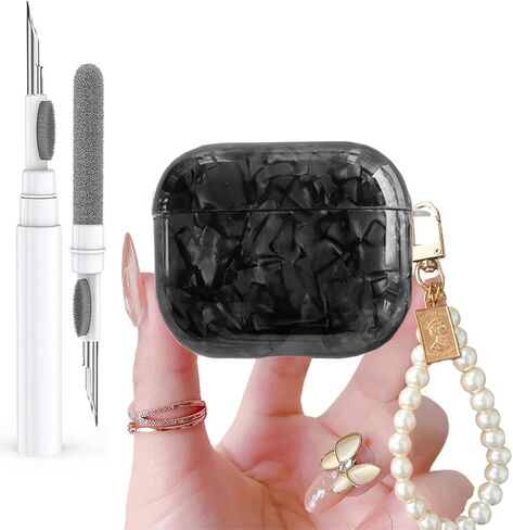 for Cute Glitter Airpods 4 Case 2024 with Cleaner Pen, Shell Pattern Apple Airpods iPod 4th Generation Case Cover Protective Skin Girl Women with Luxury Pearl Keychain, Pink in Saudi Arabia