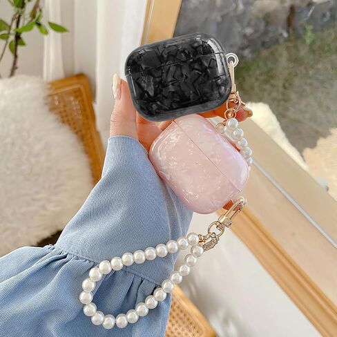 for Cute Glitter Airpods 4 Case 2024 with Cleaner Pen, Shell Pattern Apple Airpods iPod 4th Generation Case Cover Protective Skin Girl Women with Luxury Pearl Keychain, Pink in Saudi Arabia