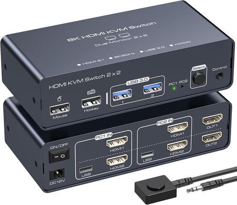 HDMI+Displayport KVM Switch 2 Monitors 3 Computers 4K@60Hz KVM Switch Dual Monitor DP KVM Swtiches for 3 Computers Sharing 2 Monitors and 4 USB 3.0 Devices with IR Remote Control in Saudi Arabia