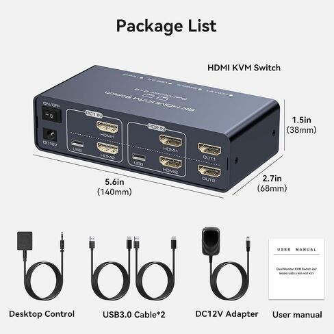HDMI+Displayport KVM Switch 2 Monitors 3 Computers 4K@60Hz KVM Switch Dual Monitor DP KVM Swtiches for 3 Computers Sharing 2 Monitors and 4 USB 3.0 Devices with IR Remote Control in Saudi Arabia