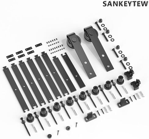 مجموعة أدوات باب الحظيرة بطول 6 أقدام من SANKEYTEW، إصدار لايت - مسار مركب - سهل التركيب - يتضمن دليل - أسود (J-L-5) in Kuwait