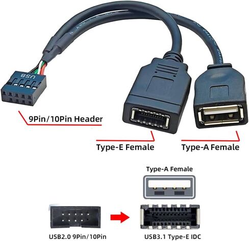 Xiwai USB 2.0 9Pin 10Pin Mainboard Header Male to USB 3.1 Front Panel Socket Key-A Type-E Extension Adapter in Saudi Arabia
