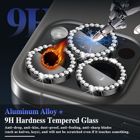 Camera Lens Protector for iPhone 16/iPhone 16 Plus, Bling Glitter Camera Cover, 9H Tempered Glass Individual Metal Ring Camera Protector for iPhone 16/iPhone 16 Plus (Diamond - Silver) in Kuwait