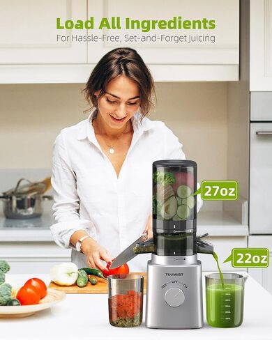 Cold Press Juicer with 8 Juice Bottles - Masticating Juicer Machines for Fruits and Veggies, 4.25" Large Feed Chute, Easy to Clean (Green) in Saudi Arabia