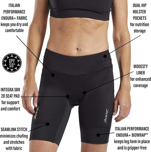 Zoot Women’s Core 8-Inch Tri Shorts, Quick Dry Performance Triathlon Short with Cycling Chamois Pad, Pockets & UPF 50+ Fabric in Kuwait