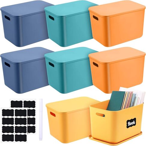 Tanlade 8 Pcs Plastic Storage Bins Stackable Baskets with Lid and Handle Colorful Desktop Storage Box Cubby Containers for Shelf Bedroom Office, Include 1 Erasable Marker, 16 Stickers (10 x 7 x 6 In) in Kuwait