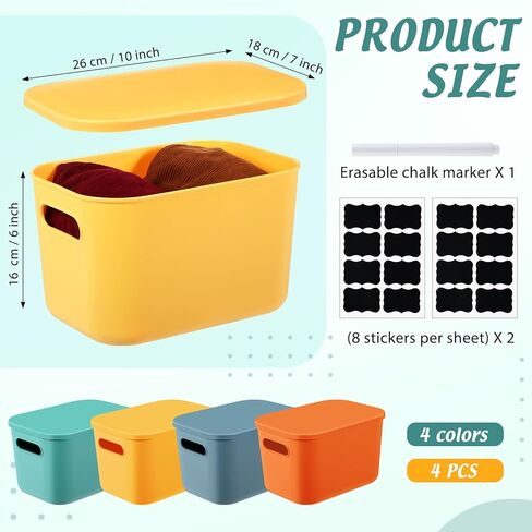Tanlade 8 Pcs Plastic Storage Bins Stackable Baskets with Lid and Handle Colorful Desktop Storage Box Cubby Containers for Shelf Bedroom Office, Include 1 Erasable Marker, 16 Stickers (10 x 7 x 6 In) in Kuwait