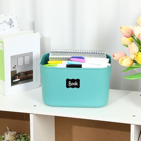 Tanlade 8 Pcs Plastic Storage Bins Stackable Baskets with Lid and Handle Colorful Desktop Storage Box Cubby Containers for Shelf Bedroom Office, Include 1 Erasable Marker, 16 Stickers (10 x 7 x 6 In) in Kuwait