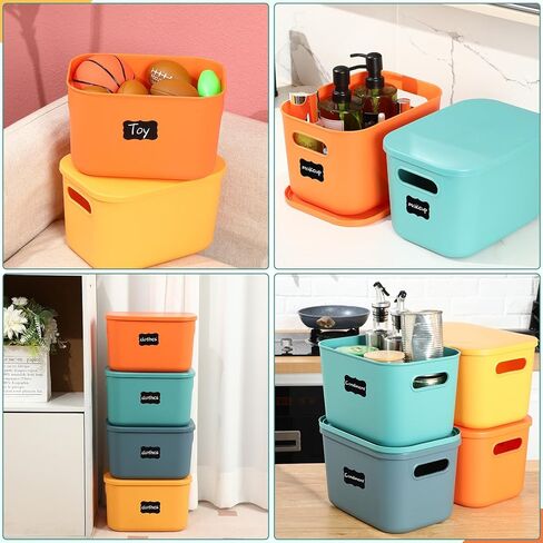 Tanlade 8 Pcs Plastic Storage Bins Stackable Baskets with Lid and Handle Colorful Desktop Storage Box Cubby Containers for Shelf Bedroom Office, Include 1 Erasable Marker, 16 Stickers (10 x 7 x 6 In) in Kuwait