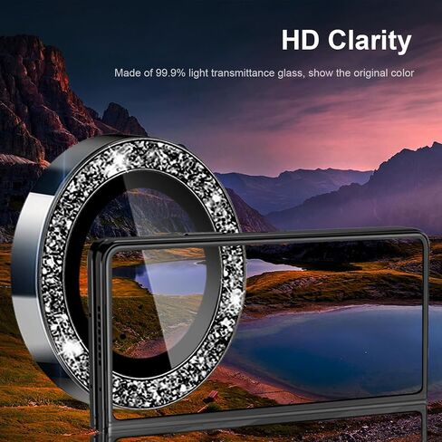 for Galaxy Z Fold 5 Camera Lens Protector Glitter Bling Individual Aluminium Alloy Ring 9H Tempered Glass Decorative Accessories Camera Cover for Samsung Galaxy Z Fold 5 Glitter Silver in Saudi Arabia