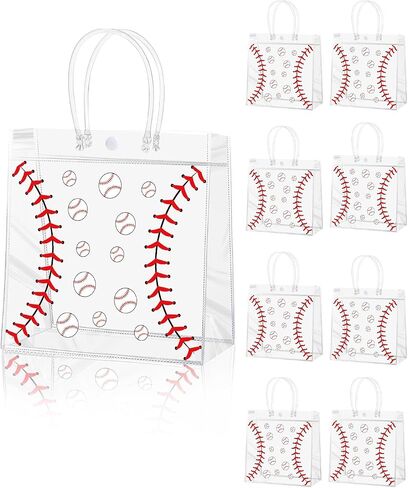 LIOBELON 24 قطعة حقيبة هدايا CLEAR PVC PVC مع مقابض شفافة للكرة اللينة ، حقائب Goodie 7.9 × 7.9 × 3.1ENCH Sports Party Form For Birthday Holiday Sports Team (لعبة البيسبول) in Kuwait