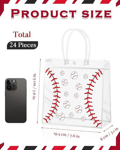 LIOBELON 24 قطعة حقيبة هدايا CLEAR PVC PVC مع مقابض شفافة للكرة اللينة ، حقائب Goodie 7.9 × 7.9 × 3.1ENCH Sports Party Form For Birthday Holiday Sports Team (لعبة البيسبول) in Kuwait