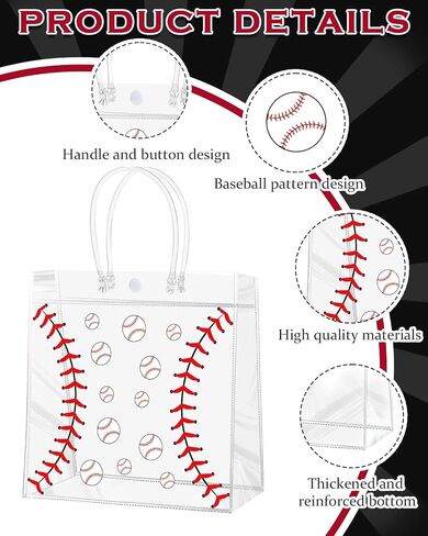 LIOBELON 24 قطعة حقيبة هدايا CLEAR PVC PVC مع مقابض شفافة للكرة اللينة ، حقائب Goodie 7.9 × 7.9 × 3.1ENCH Sports Party Form For Birthday Holiday Sports Team (لعبة البيسبول) in Kuwait