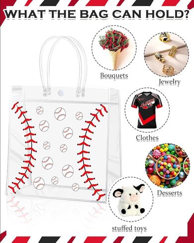 LIOBELON 24 قطعة حقيبة هدايا CLEAR PVC PVC مع مقابض شفافة للكرة اللينة ، حقائب Goodie 7.9 × 7.9 × 3.1ENCH Sports Party Form For Birthday Holiday Sports Team (لعبة البيسبول) in Kuwait