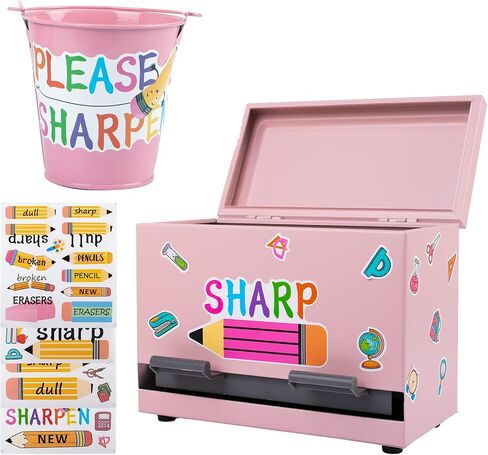 2 Pcs Stainless Steel Pencil Dispenser Pen Holder Back to School Dull Pencil Bucket with 4 sheet Stickers Metal Bucket with Handle for Bulk Pencils Storage in Saudi Arabia