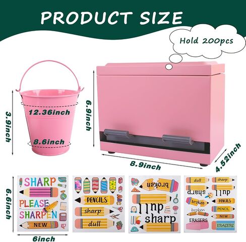 2 Pcs Stainless Steel Pencil Dispenser Pen Holder Back to School Dull Pencil Bucket with 4 sheet Stickers Metal Bucket with Handle for Bulk Pencils Storage in Saudi Arabia