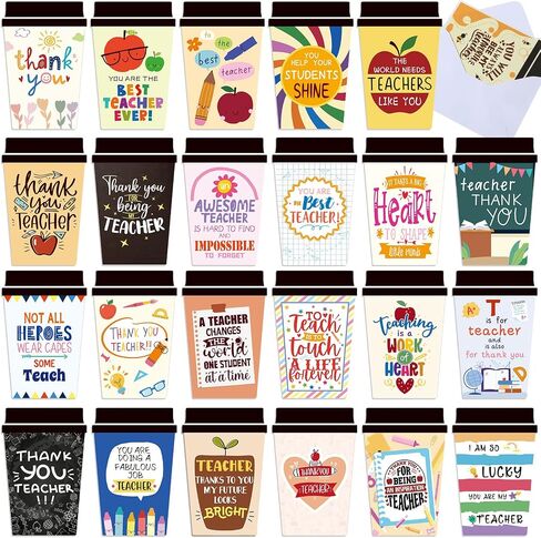 Outus 48 Pack Teacher Thater That You Cards تقدير بطاقات فنجان القهوة المطبوعة مع مظاريف لمساعد مساعد معلمي العمل في العمل ، فورم. in Kuwait