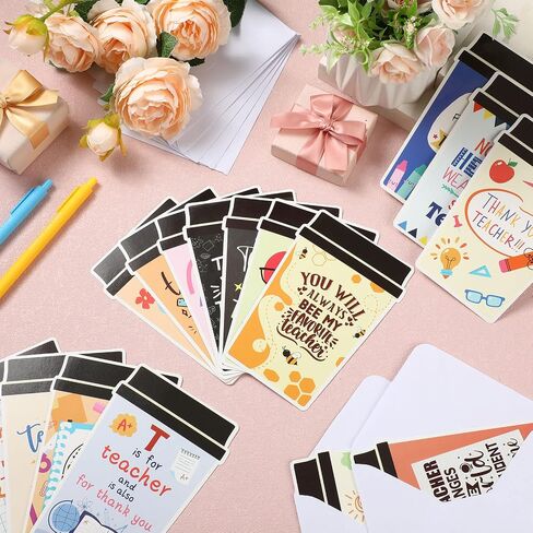 Outus 48 Pack Teacher Thater That You Cards تقدير بطاقات فنجان القهوة المطبوعة مع مظاريف لمساعد مساعد معلمي العمل في العمل ، فورم. in Kuwait