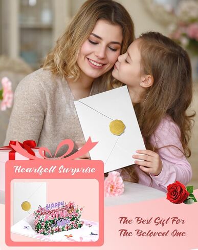بطاقة عيد الأم منبثقة - بطاقة عيد الأم السعيدة ، بطاقات تحية ثلاثية الأبعاد مبتكرة مع مظروف وملاحظة فارغة لأفضل أمي ، زوجة ، أخت ، جد ، ابنة ، تورز تمنيات الأزهار in Kuwait