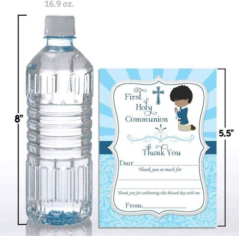 First Holy Communion Religious Thank You Notes for Boys (Light Skin, Brown Hair), Ten 4" x 5.5" Fill In The Blank Cards with 10 White Envelopes by AmandaCreation in Kuwait
