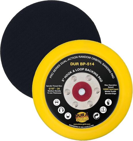 Dura-Gold Pro Series 5" Hook & Loop DA Backing Plate Pad, 8 Hole Pattern Dustless - Low Profile Edge, Medium Density, Dual-Action Random Orbital Sanding Pad, Sander Polisher Auto Woodworking Sandpaper in Kuwait
