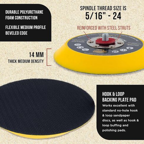 Dura-Gold Pro Series 5" Hook & Loop DA Backing Plate Pad, 8 Hole Pattern Dustless - Low Profile Edge, Medium Density, Dual-Action Random Orbital Sanding Pad, Sander Polisher Auto Woodworking Sandpaper in Kuwait
