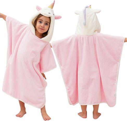 PINNKKU 3D Unicorn Hooded Towel, Ultrasoft & Absorbent Bath Towel for Babies, Infant, Toddler and Kids, Beach Poncho Towels, Gifts for Girl 28" x 55" (Pink) in Kuwait