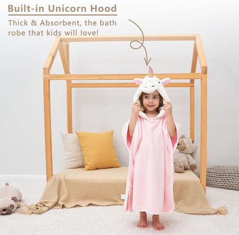 PINNKKU 3D Unicorn Hooded Towel, Ultrasoft & Absorbent Bath Towel for Babies, Infant, Toddler and Kids, Beach Poncho Towels, Gifts for Girl 28" x 55" (Pink) in Kuwait