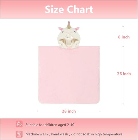 PINNKKU 3D Unicorn Hooded Towel, Ultrasoft & Absorbent Bath Towel for Babies, Infant, Toddler and Kids, Beach Poncho Towels, Gifts for Girl 28" x 55" (Pink) in Kuwait