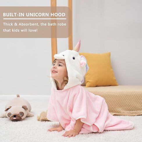 PINNKKU 3D Unicorn Hooded Towel, Ultrasoft & Absorbent Bath Towel for Babies, Infant, Toddler and Kids, Beach Poncho Towels, Gifts for Girl 28" x 55" (Pink) in Kuwait