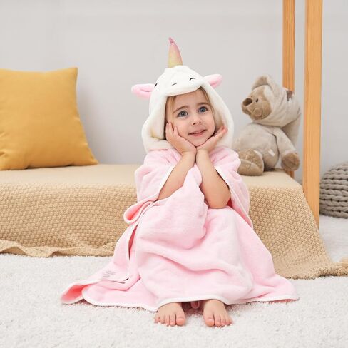 PINNKKU 3D Unicorn Hooded Towel, Ultrasoft & Absorbent Bath Towel for Babies, Infant, Toddler and Kids, Beach Poncho Towels, Gifts for Girl 28" x 55" (Pink) in Kuwait