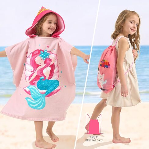 PINNKKU 3D Unicorn Hooded Towel, Ultrasoft & Absorbent Bath Towel for Babies, Infant, Toddler and Kids, Beach Poncho Towels, Gifts for Girl 28" x 55" (Pink) in Kuwait