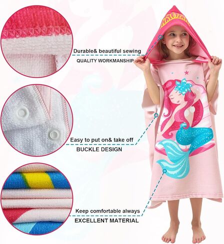 PINNKKU 3D Unicorn Hooded Towel, Ultrasoft & Absorbent Bath Towel for Babies, Infant, Toddler and Kids, Beach Poncho Towels, Gifts for Girl 28" x 55" (Pink) in Kuwait