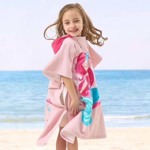 PINNKKU 3D Unicorn Hooded Towel, Ultrasoft & Absorbent Bath Towel for Babies, Infant, Toddler and Kids, Beach Poncho Towels, Gifts for Girl 28" x 55" (Pink) in Kuwait