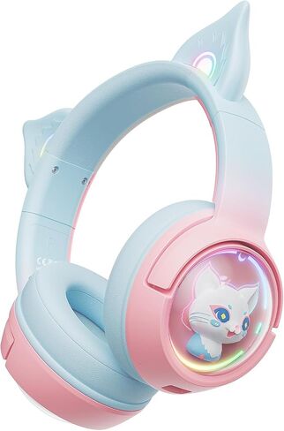 Cute Cat Bluetooth Headphones, Wireless & Wired Mode Headset with Mic, RGB LED Light, for Girls Women School Gaming, Compatible with Mobile Phones Tablet in Saudi Arabia