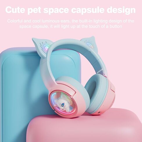 Cute Cat Bluetooth Headphones, Wireless & Wired Mode Headset with Mic, RGB LED Light, for Girls Women School Gaming, Compatible with Mobile Phones Tablet in Saudi Arabia