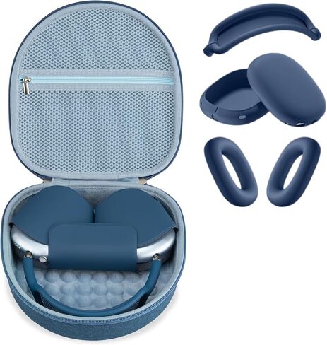 Case for Apple Airpods Max Headphones, Travel Portable Headphone Hard Case Cover Bag, Mesh Pouch with Zipper for Charger and Accessories (Black) in Saudi Arabia
