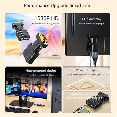 vga to hdmi Adapter for Monitor,vga to hdmi Converter Suitable for laptops, Old Computers, Monitors, Projector; Equipped with 3.5mm aux Jack Audio Cable and Micro USB Cable in Saudi Arabia