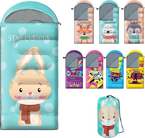 Sleeping Bag for Kids,Portable Camping Sleeping Bags for Boys&Girls with Cute Cartoon Print,Lightweight Waterproof Compact Sleeping Bag for Indoor Outdoor Hiking Travel - Microphone in Saudi Arabia