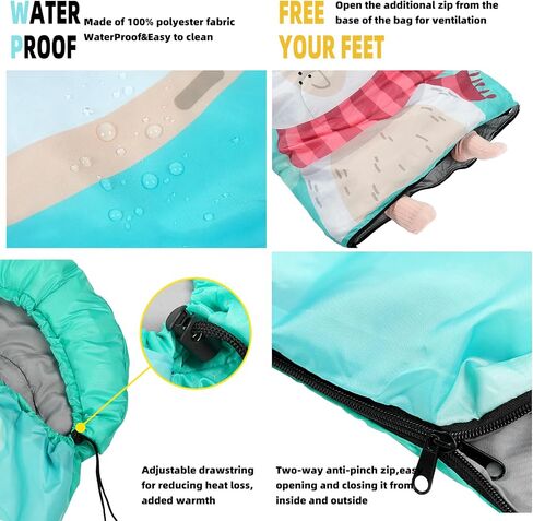 Sleeping Bag for Kids,Portable Camping Sleeping Bags for Boys&Girls with Cute Cartoon Print,Lightweight Waterproof Compact Sleeping Bag for Indoor Outdoor Hiking Travel - Microphone in Saudi Arabia