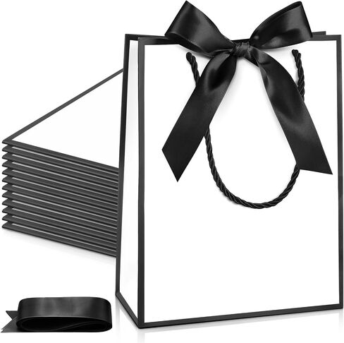 Silkfly 12 Pcs Thank You Gift Bags with Handles Elegant Gift Bags with Bow Ribbon for Wedding Bridal Baby Shower Birthday Party Housewarming(White, Light Blue) in Saudi Arabia