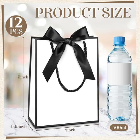 Silkfly 12 Pcs Thank You Gift Bags with Handles Elegant Gift Bags with Bow Ribbon for Wedding Bridal Baby Shower Birthday Party Housewarming(White, Light Blue) in Saudi Arabia