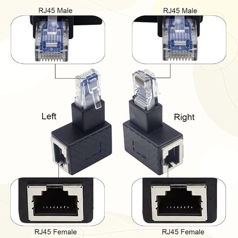 4Pcs Ethernet Adapter 90 Degree RJ45 Male to Female Extension Cat6 LAN Network Connector for Printer Computers Laptops Routers(Up Angle+Down Angle) in Kuwait