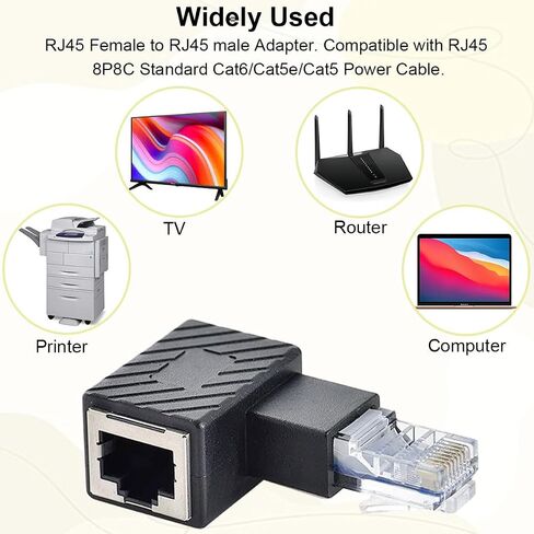 4Pcs Ethernet Adapter 90 Degree RJ45 Male to Female Extension Cat6 LAN Network Connector for Printer Computers Laptops Routers(Up Angle+Down Angle) in Kuwait