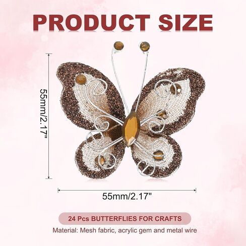 PATIKIL 24Pcs Butterflies for Crafts, 2.2" Mesh Wire Glitter Butterfly Organza Butterflies for DIY Craft Home Decor Clothing Wedding Decoration, Silver in Saudi Arabia