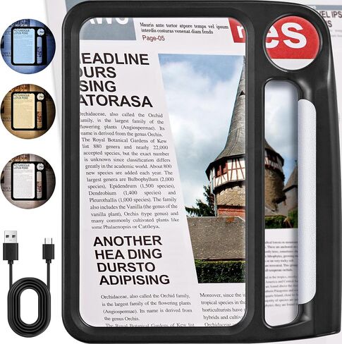 JARLINK 5X 10X Large Magnifying Glass for Reading, Rechargeable Magnifier with 3 Light Modes, 48 Adjustable LED Lights, Lightweight Handheld Magnifier for Seniors & Low Vision Readers, Black in Saudi Arabia