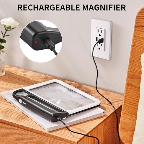 JARLINK 5X 10X Large Magnifying Glass for Reading, Rechargeable Magnifier with 3 Light Modes, 48 Adjustable LED Lights, Lightweight Handheld Magnifier for Seniors & Low Vision Readers, Black in Saudi Arabia