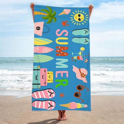 Large Lightweight Quick Dry Beach Towel, Microfiber Beach Towels for Kids Adults Women 63"x32" Sand Free Travel Camping Towel - Beach Accessories Vacation Essential Gift (Stlye-5) in Saudi Arabia