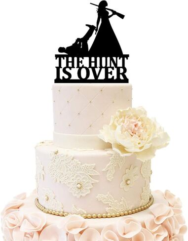 Wedding Hunt is Over Cake Topper Hunter Rifle Bride Groom Hunt is Over Dragging Funny Cake Topper (Black) in Kuwait