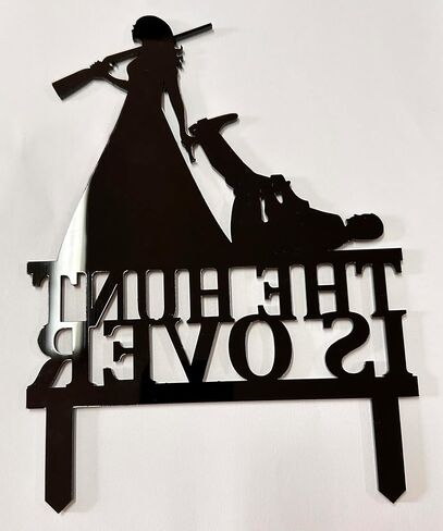 Wedding Hunt is Over Cake Topper Hunter Rifle Bride Groom Hunt is Over Dragging Funny Cake Topper (Black) in Kuwait